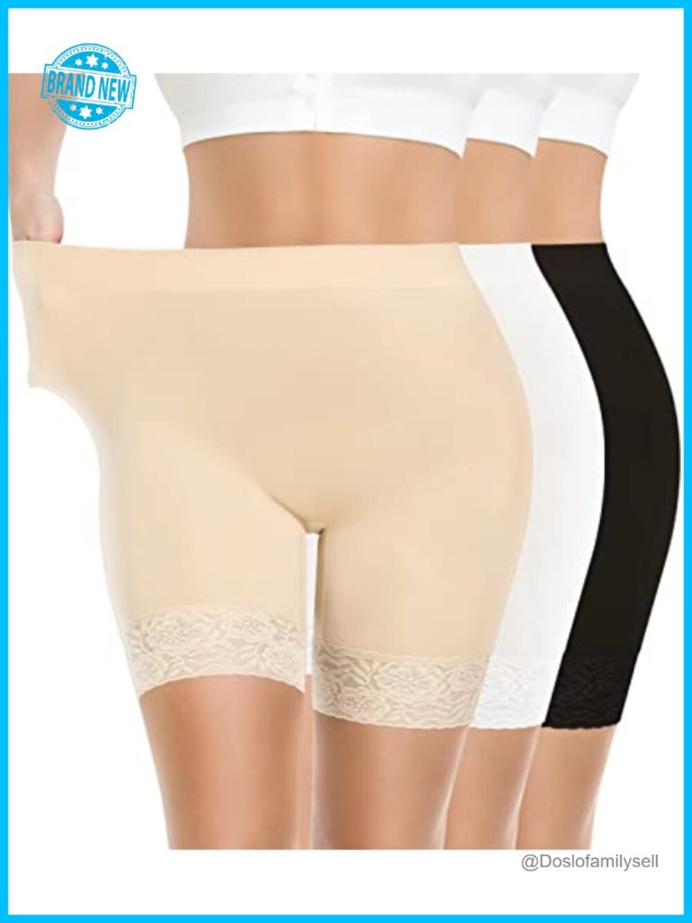 Lace Slip Shorts Seamless Anti-Chafing Boyshorts Nylon Spandex 3 Pack